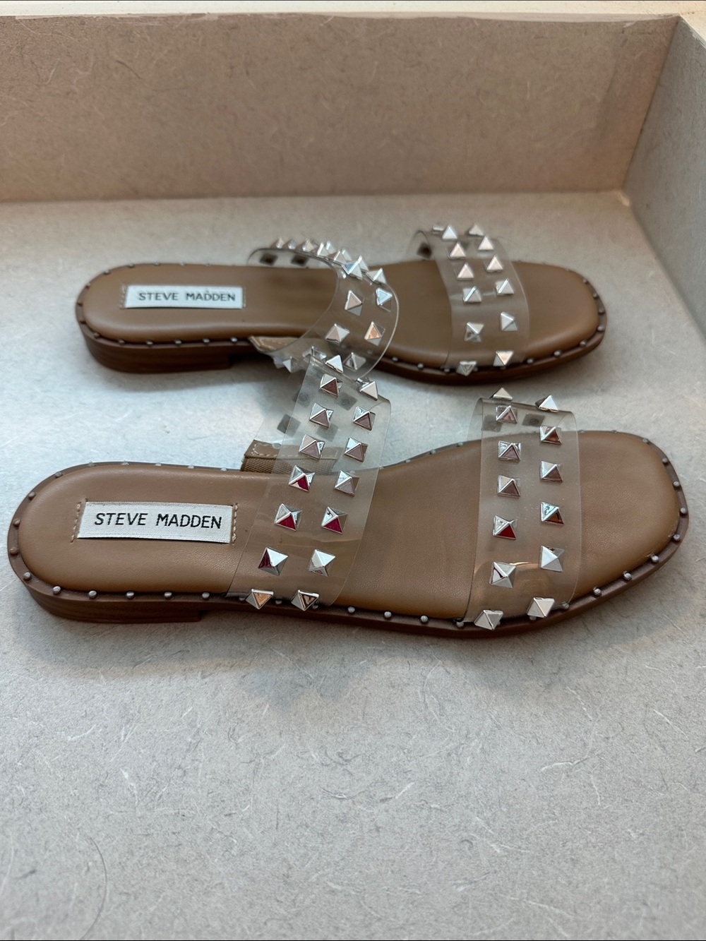 Steve Madden Clear Studded Slide Sandals - Picture 4 of 8